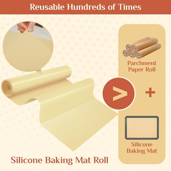 GTJ Silicone Baking Mat Roll, Reusable Baking Sheet Liners, 12 in x 10 ft | Free Cut to Size, Food-Grade, Non-Stick, Non-Slip, For Dough, Pastry, Air Fryer, Freeze Dryer, Oven Pan, Kitchen Counter