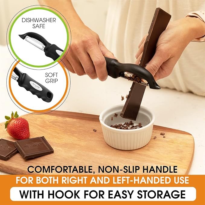Spring Chef Swivel Vegetable Peeler for Kitchen w/Soft Grip Handle, Black | Premium Potato Peeler w/ Ultra Sharp Stainless Steel Blades, Multifunctional Veggie Peeler for Apple, Carrot, Cucumber, Fruit
