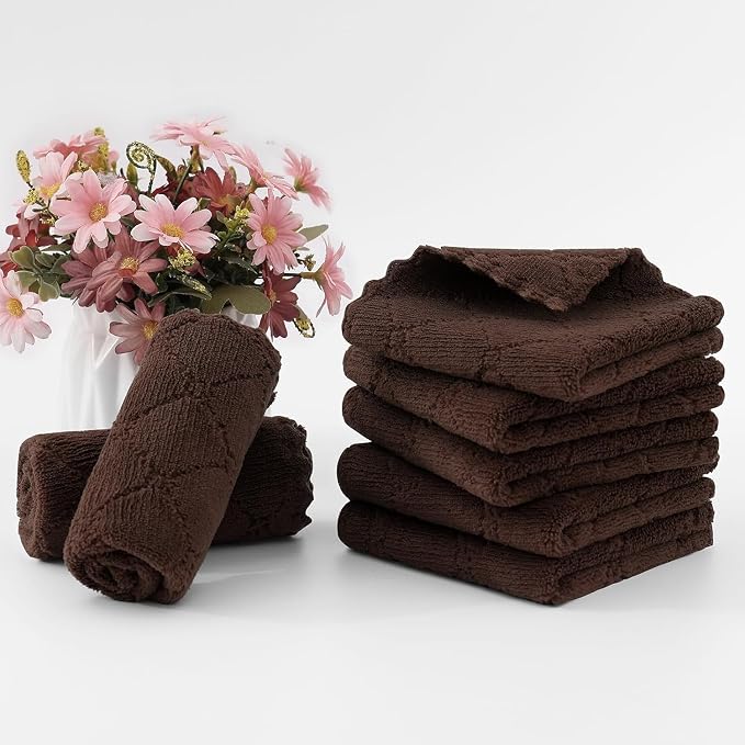 Homaxy 18 Pack Super Soft Absorbent Dish Cloths, 10" x 10", Brown | Coral Velvet, Nonstick Oil Fast Drying Microfiber Cleaning Cloth, No Lint Household Dishcloths
