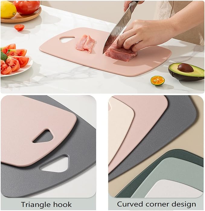 Cutting Boards for Kitchen,Plastic Cutting Board Set of 3, Thick Chopping Boards for Meat, Veggies, Fruits, with Easy Grip Handle,Dishwasher Safe (Pink, 3Pcs)
