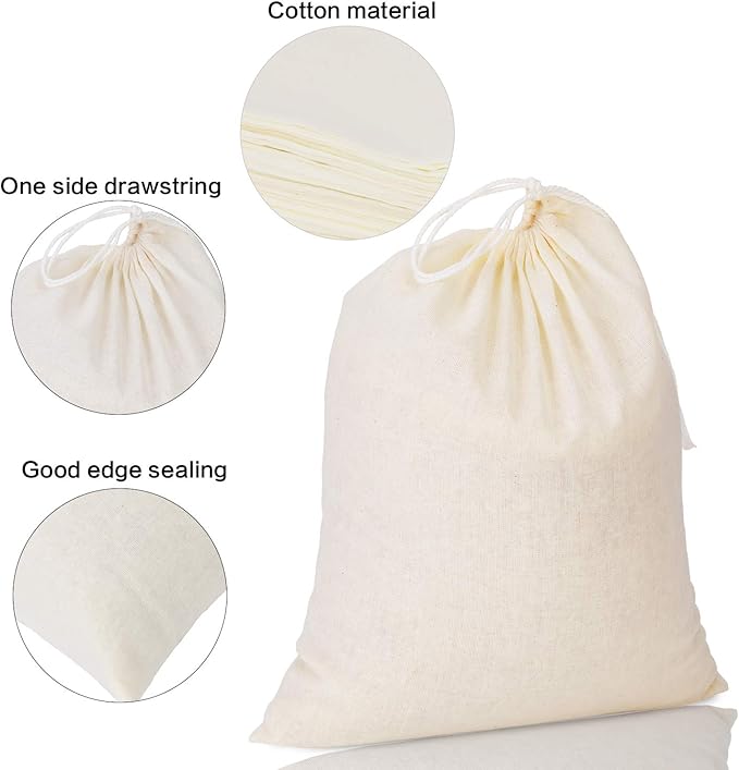 Tatuo 50 Pieces Muslin Bags Cotton Drawstring Bags Sachet Bag for Home Supplies (8 x 10 Inches) | Natural Cotton Cloth Small Pouches, Reusable Linen Sachet for Gift Favor, Wedding Party Supplies, Craft Home Storage