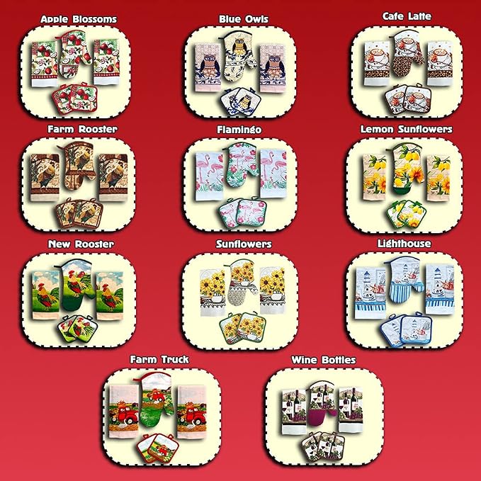 Red Apples on a Patchwork Quilt, 5 Piece Set | Kitchen Towel Set with 2 Decorative Dish Towels (25 X15), 1 Oven Mitt (11 X 7) and 2 Potholders (6.5 X 6.5)