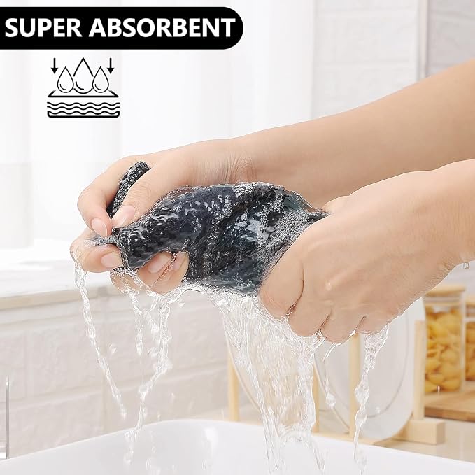 Homaxy Kitchen Towels and Dishcloths Set, Set of 10, Black & Grey | Bulk Cotton Waffle Weave Check Plaid Kitchen Towels, Super Soft and Absorbent Dish Cloths, 12 x 12 and 13 x 28 Inches