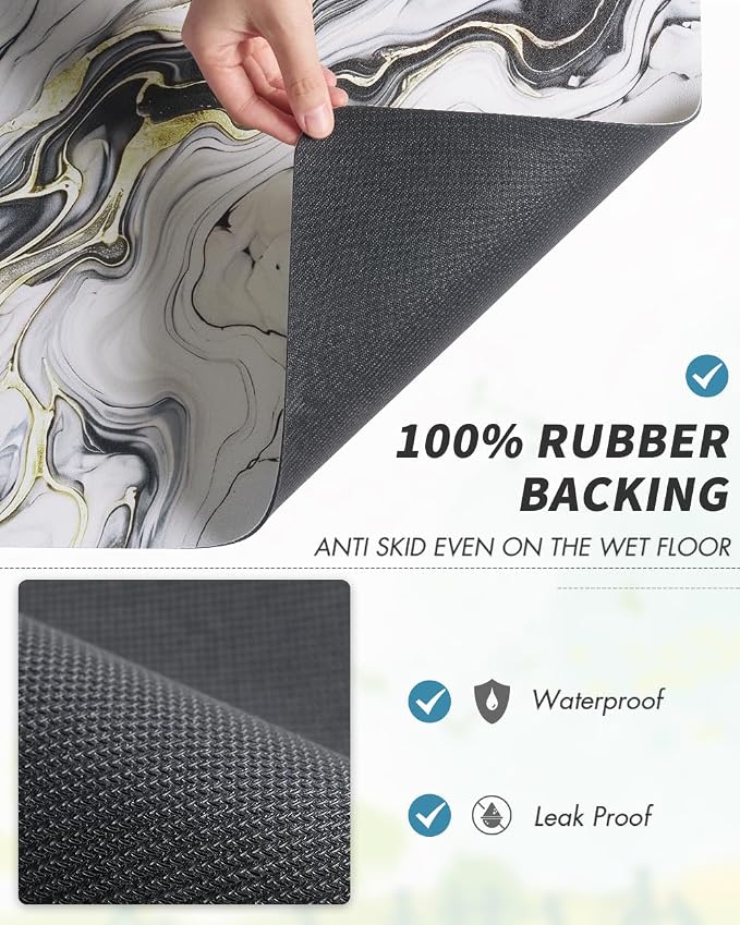 AMOAMI Dish Drying Mat for Kitchen Counter-Coffee Mat Bar Accessories, Hide Stain, Rubber Backed, Absorbent, Fit Under Coffee Maker, Espresso Machine, Pot, Dish Rack,(16X24,Marble,Black)