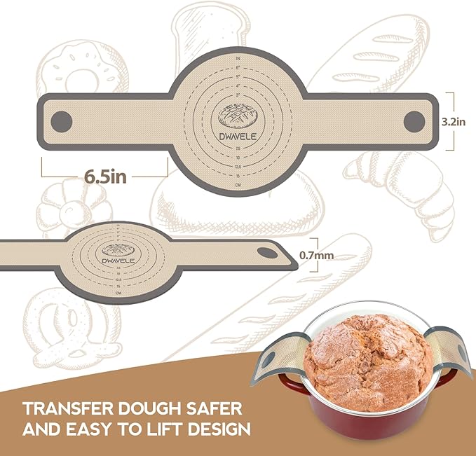 Silicone Bread Sling, Sourdough Transfer, Nonstick, 2 Pack Round | Easy Cleanup & Reusable Baking Mats, Sour Dough Tools & Supplies for Dutch Oven, Gray