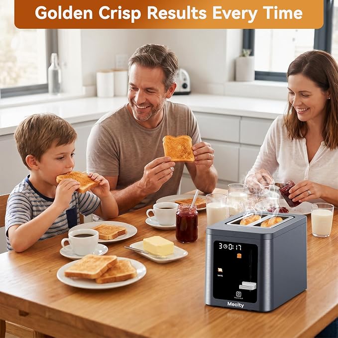 Mecity 2 Slice Toaster Smart Touchscreen, Stainless Steel Wide Slot Toasters Defrost, Reheat, Memory Function, Auto Shutoff, Digital Electric Bread Toaster for Bagel Muffin Waffle, 120V