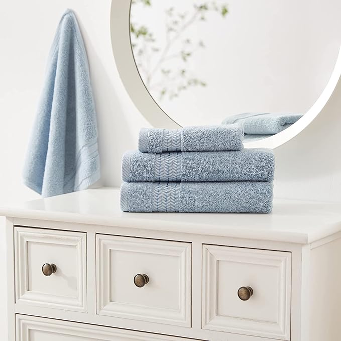 COZYART Luxury Bath Towel Set 3 PCS, Light Blue 100% Turkish Cotton 650 GSM | OEKO-Tex 100 Certified Zero Twist Ring Spun, Soft Absorbent Quick Dry, Plush Fluffy, Breathable Hotel Quality for Daily Use