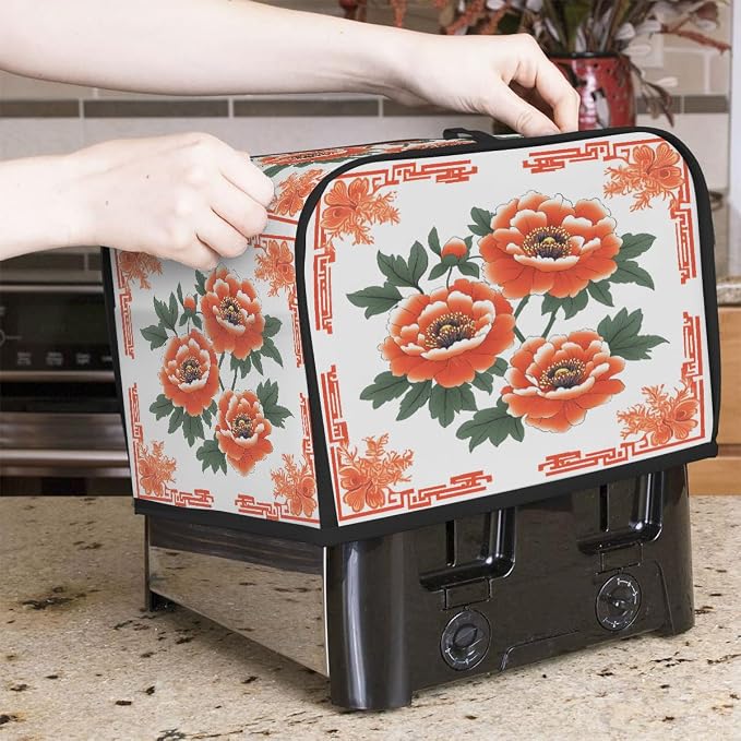 2 Slice Toaster Cover Red Peony Flowers Toaster Covers Two Slice Wide Slot Waterproof and Dustproof Covers for Wide Slot Toasters and Small Appliances Kitchen Decor Gifts