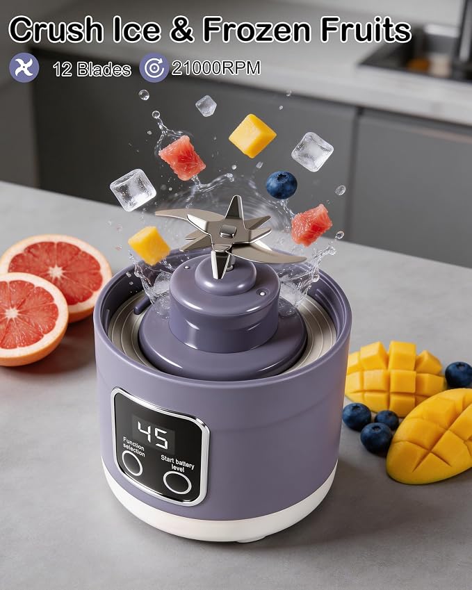 Easywave Portable Blender, Personal Electric USB, 500ml, Purple, Stainless Steel Blade, Battery Powered, 50W, Mini Blender for Blending