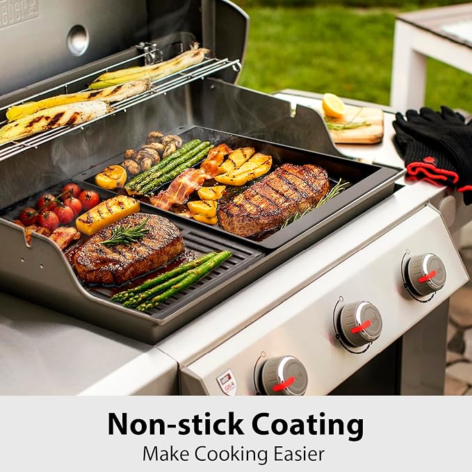 Utheer 7599 Ceramic Griddle Insert for Genesis II 300 600 Series | Adds flat top cooking space for grilling burgers, breakfast and BBQ meals with durable insert construction