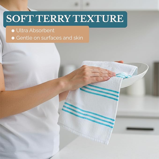 Casa Platino Kitchen Towel Set 8 Pc - 4 Dish Cloths (13"x13") & 4 Dish Towels (16"x26") - Soft, Absorbent & Quick Dry Cleaning Cloths, Hand Towels for Kitchen & Wash Rags for Absorbing Spills - Aqua.