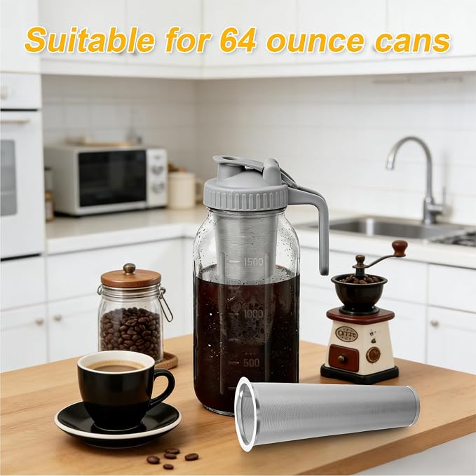 2 Pack 304 Stainless Steel Cold Brew Coffee Filter, Ultra-Fine Mesh Strainer for 1-2 Quart Wide Mouth Mason Jars, Seal Ring Design for Tea Fruit Infused Water