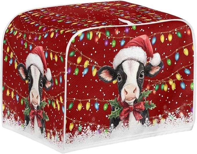 Christmas Cow Print Toaster Cover 2 Slice Bread Toaster Oven Dustproof Cover, Waterproof Kitchen Small Appliance Cover Table Home Kitchen Xmas Decor