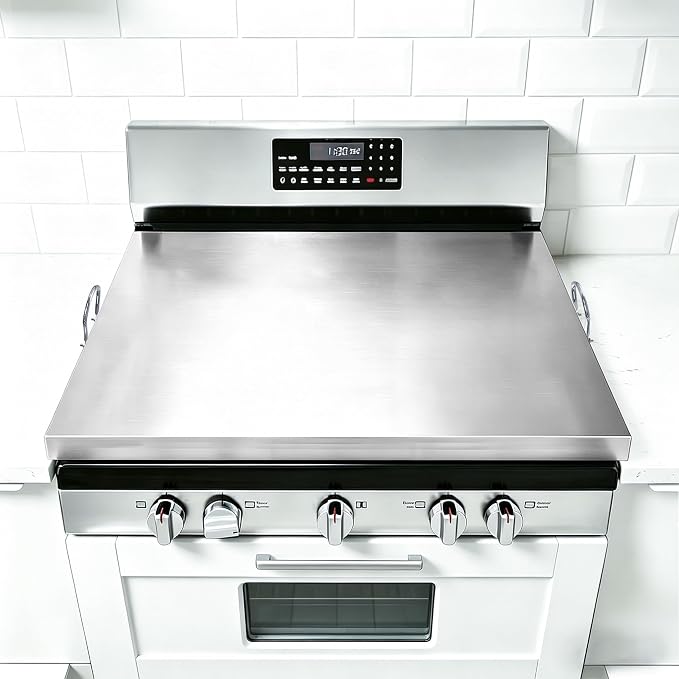 Stainless Steel Gas Stove Cover Board, 30 x 22 x 2.8 Inches, Large Stove Top Cover with Anti-slip Feet,Handle,Anti-collision Corner Guards,Easy to Install,Keep the Stove Clean,Bright and Beautiful