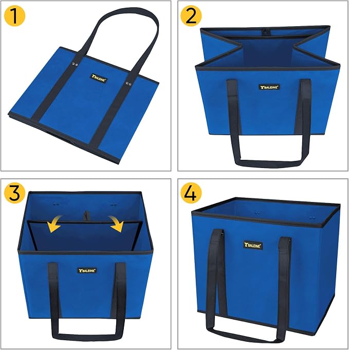 BALEINE 3PK Reusable Grocery Bags, Heavy Duty Shopping Tote Bag | 12'' Long Handles, Reinforced Bottom Keeps Upright, Fold Flat Storage, Water-Resistant Shopping Bag, Multiple Color Options