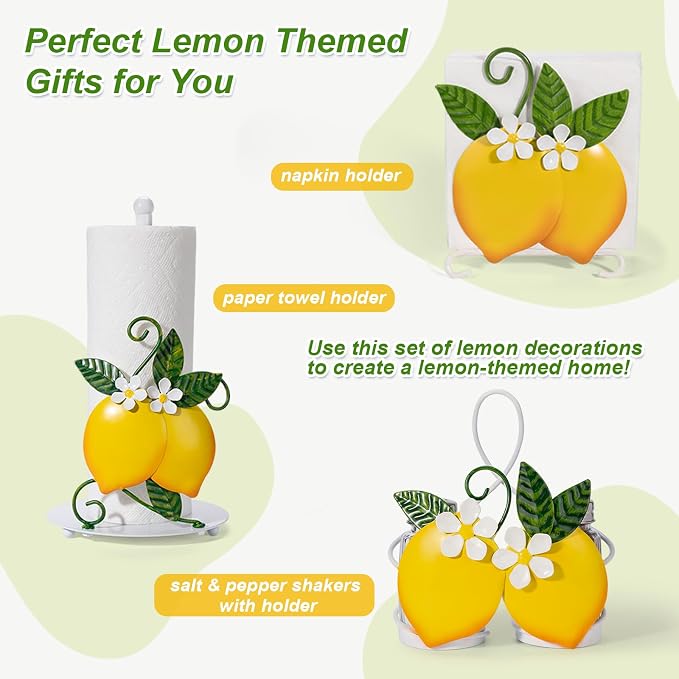 Lemon Paper Towel Holder Countertop for Kitchen, 3D Handmade | Freestanding Kitchen Roll Holder with Weighted Base, Lemon Housewarming Gifts for Women, Fit Most Sizes of Paper Rolls, Metal