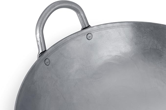 Craft Wok Traditional Hand Hammered Chinese Carbon Steel Wok with Wooden and Steel Helper Handle (12 Inch, Round Bottom Pow Wok Pan) / 731W88-12in