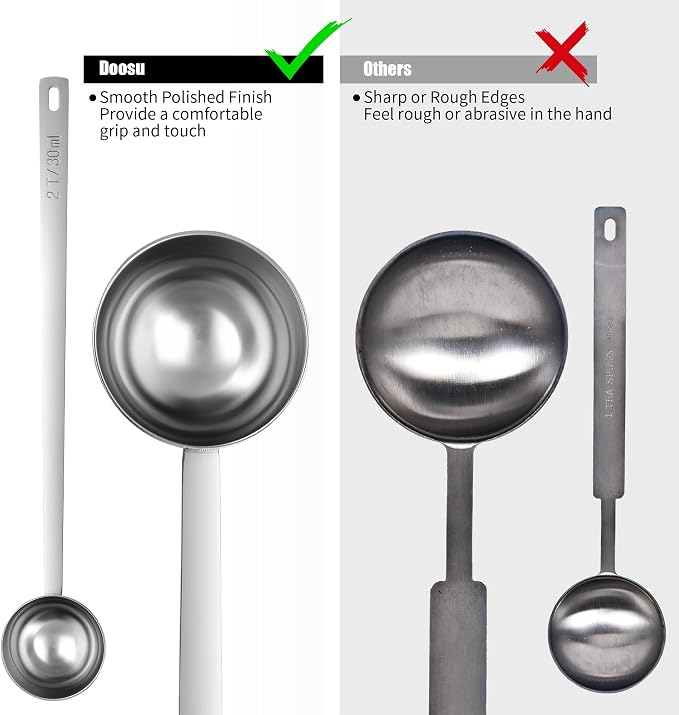 Doosu Metal 8.5in Long Handle Coffee Scoop for Ground Coffee (2 Tbsp) | Food-Grade 18/8 Stainless Steel Measuring Spoon, Tablespoon Scooper for Coffee Beans, Espresso, Protein Powders, Tea, Sugar