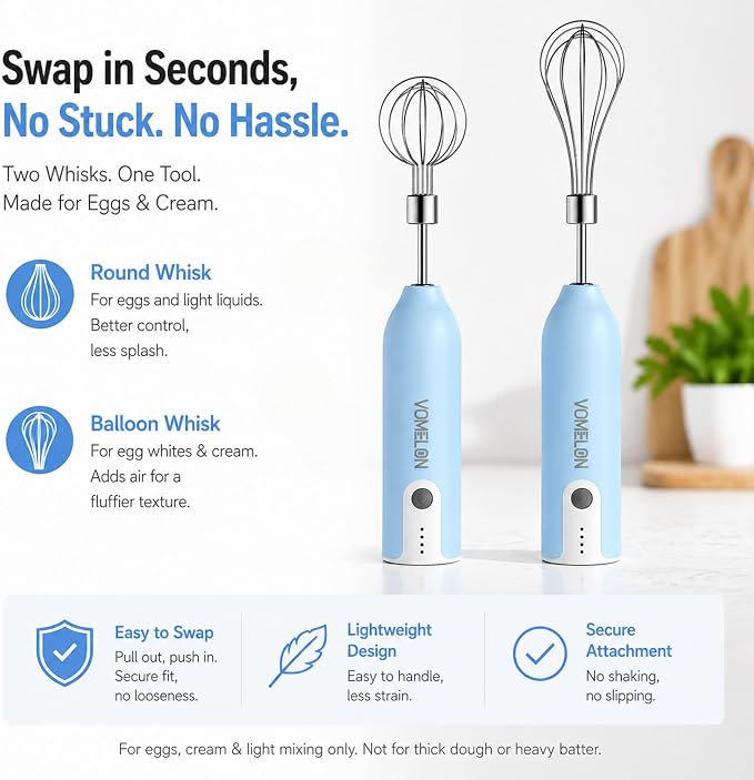 Egg Beater Whisk, Wireless Electric Multi-speed Control Rechargeable Batteries Balloon Whisk for Eggs, Milkshake Cream, Butter, Baby Food Fruits, Sauces and Soup for Kitchen,Camping,Party Gifts