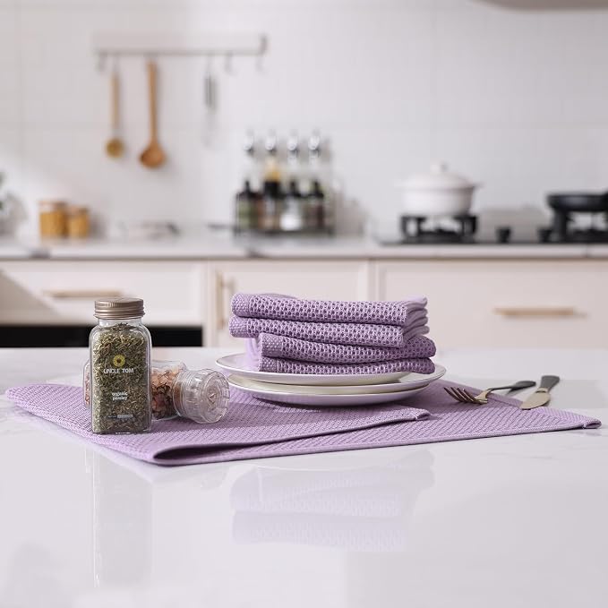 Kitinjoy 100% Cotton Waffle 4-Pack Kitchen Towels, 13" x 28", Lavender | Super Soft, Ultra-Absorbent, Fast Drying, lightweight, Quick Drying Kitchen Hand Towels