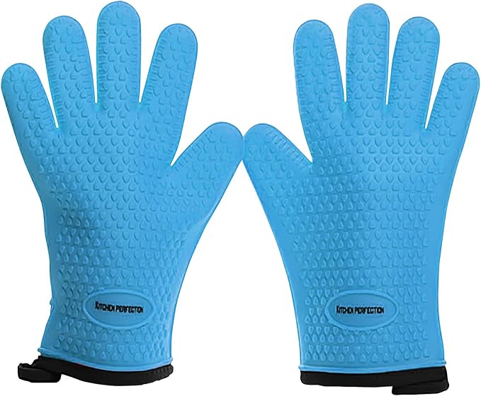 KITCHEN PERFECTION S Silicone Pizza Oven Gloves - Heat Resistant Oven Mitts | Waterproof, 5-Finger Design For A Better Grip, for Outdoor & Indoor Pizza Ovens, Compatible with Ooni, Ninja, Gozney & More