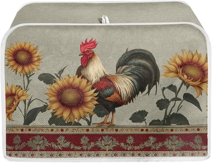 Chicken Sunflower Pattern Toaster Cover 2 Slice Dustproof Toaster Bread Maker Cover Small Kitchen Appliance Fingerprint Protection Kitchen Decor