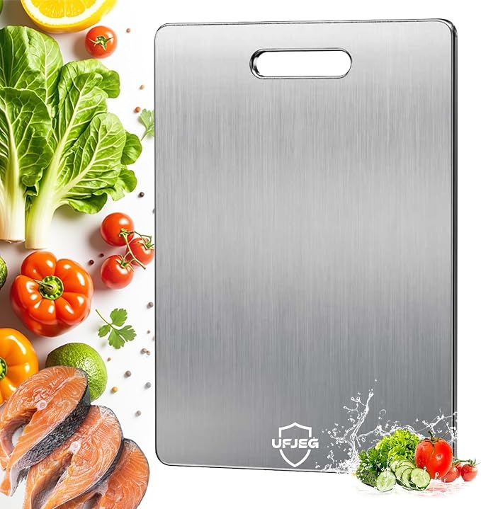 Titanium Cutting Board, Pure Titanium Cutting Boards for Kitchen, Cutting Boards Non Toxic, Double-Sided Food-Grade, Easy to Clean, Dishwasher Safe, for Meats, Fruits and Vegetables