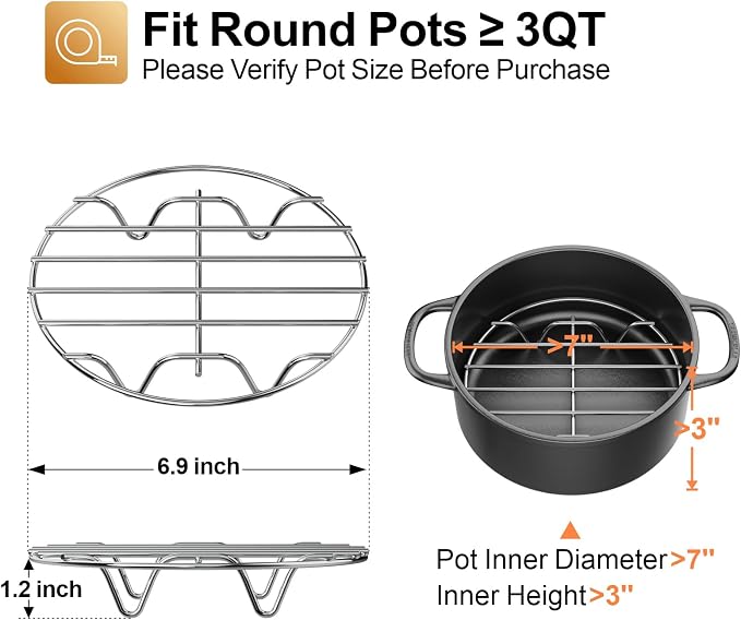 Instant Pot Trivet Rack - Steamer Rack, 7 Inch, for 3/6/8 Qt Cooker | Stable 7 Inch Fit, 304 Stainless Steel, for 3/6/8 Qt Pressure Cooker, Steaming, Cooling, Canning, Dutch Oven, Multi-Use Rack