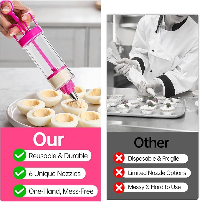 Deviled Egg Piping Tool, Devil Eggs Injector Pastry Filling Injector with 7 Stainless Steel Piping Tips, Deviled Egg Filler Tool for Egg Decorator Baking Tools for Decorating Icing Cupcake for Parties