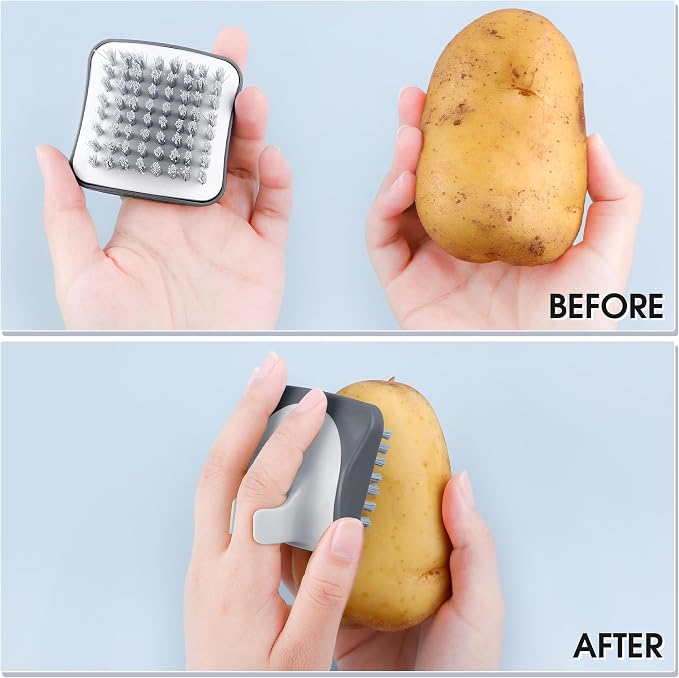 Aodaer 2 Pieces Vegetable Brush Potato Scrubber Brush Silicone Hard and Soft Side Fruit Cleaning Tools for Delicate or Tough-Skinned Vegetables, Dark Gary