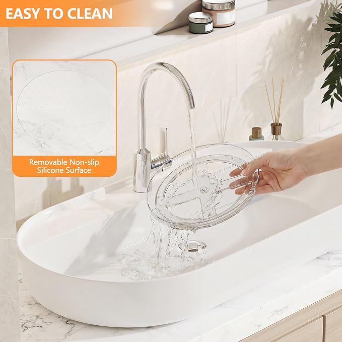 2 Pack Lazy Susan Turntable Organizer with Non-Slip Mat, 9 Inch, Clear | 360 Rotating, Easy Clean, Spice Rack for Kitchen Counter, Pantry Cabinet, Fridge, Spinning Tray for Bathroom, Makeup Vanity