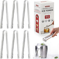 Cocktail Ice Tongs, 6-Pack Stainless Steel Bar Tongs, 6.3 In | Serrated Grip Teeth, Compact Handheld Size, Food-grade Serving Tool for Ice Buckets & Drink Stations, Olives & Garnishes