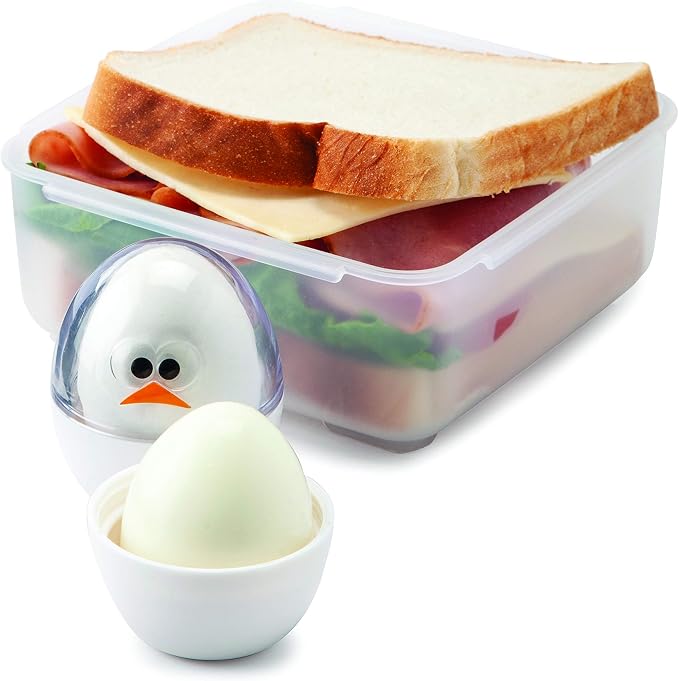 Joie Eggy Go Pods, Boiled Egg Holder for Travel or Fridge Storage, 2-Pack | Hard Container with Twist On Lid, Compact for Lunch Bags, Cute Chicken Design, BPA-Free and Dishwasher Safe