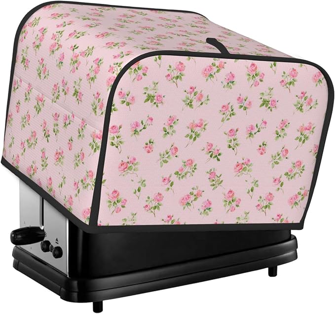 4 Slice Toaster Cover Watercolor Rose Pink Dust Proof Washable Kitchen Appliance Cover with Pocket, Oxford Fabric Countertop Toaster Protector for Standard Toasters Small Appliances