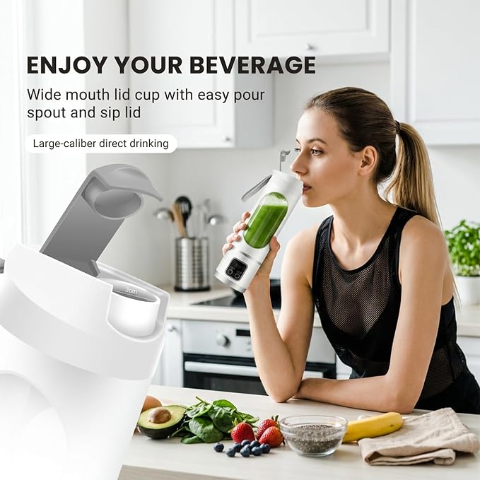 Lilogi Portable Blender, 500ML Blenders for Smoothies with LED Display | 12-Blade USB-C Rechargeable Blender, Travel Blender Cup for any kitchen, office, outdoor, travel, gym or sports
