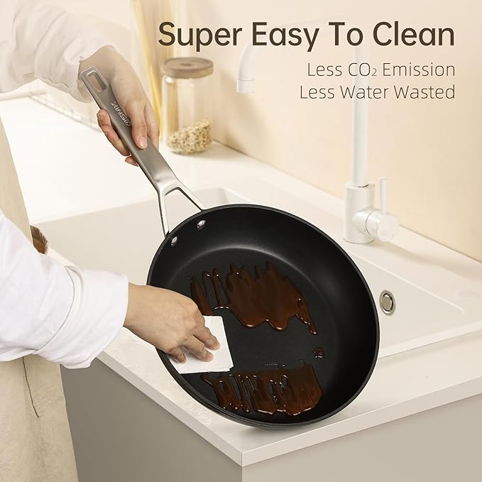 MsMk 8 Inch Small Nonstick Frying pan with Lid, Egg Omelet Skillet | Non Toxic, Even Heating, Easy Clean, Dishwasher & Oven Safe, suitable for gas & electric & induction stoves, PFOA & PFAS Free