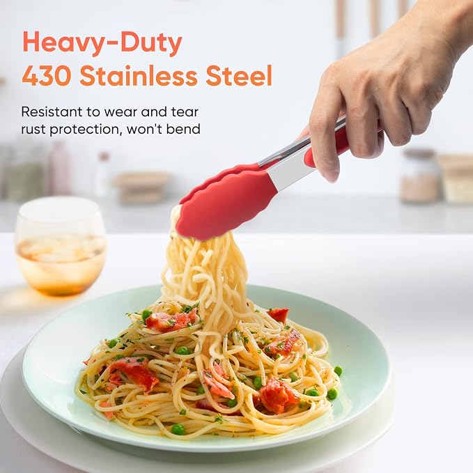 Small Silicone Tongs for Cooking, 3 PCS 7-Inch Mini Serving Tong | 600℉ Heat-Resistant,Non-Stick,Stainless Steel Tongs with Silicone Tips,Cooking Tongs for Salad/Buffet/Serving Food,Heavy Duty