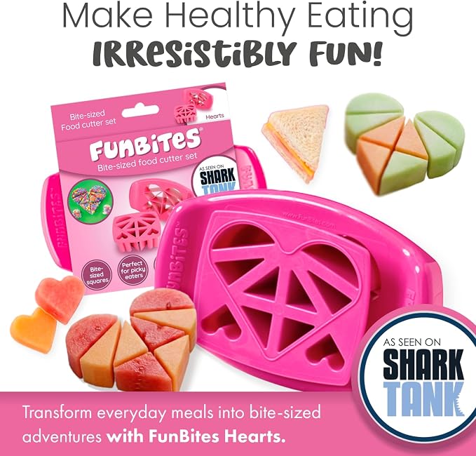 Sandwich Cutter for Kids Lunch, Crustless Bento 2-Pc Set, 1 Pack | Pink Hearts food cutter for toddlers, bite-size uncrustable shapes, bento lunch accessory, BPA-free, dishwasher safe