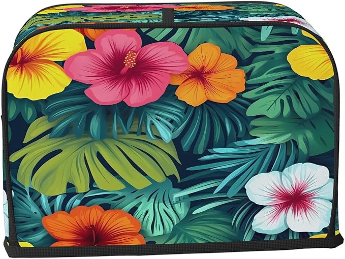 4 Slice Toaster Cover Tropical Plam Flower Toaster Covers Four Slice Wide Slot Waterproof and Dustproof Covers for Wide Slot Toasters and Small Appliances Kitchen Decor Gifts