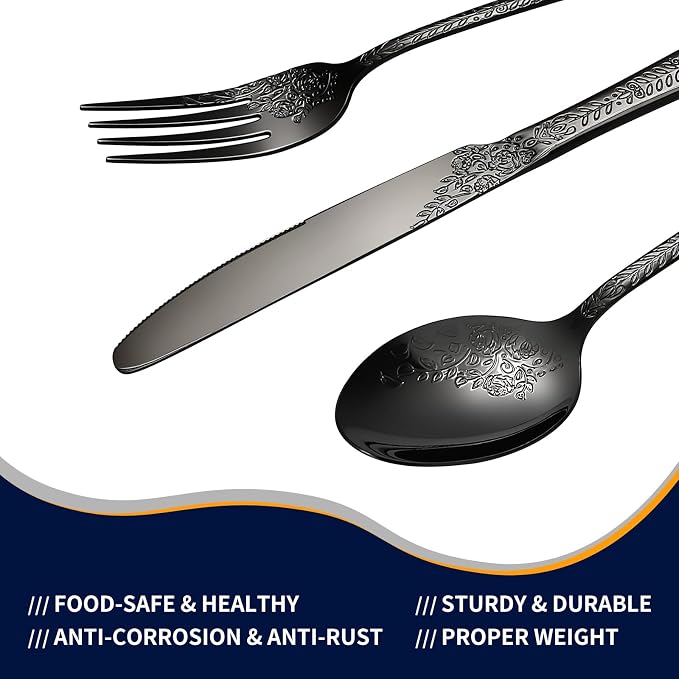 Silverware Set,20-Piece Stainless Steel Flatware Set for 4 | Food-Grade Stainless Steel Cutlery Set,Dishwasher Safe,Mirror Finished Utensil Sets for Home Restaurant,Embossed Pattern-1