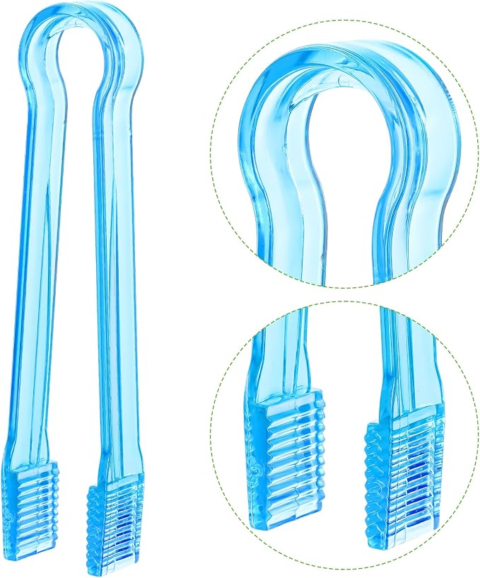 10 Pcs Plastic Buffet Serving Tongs, Clear Blue Kitchen Tongs Mini Serving Utensil Tongs for Food Ice Salad Buffet Barbecue Cookies, 6.3 Inches