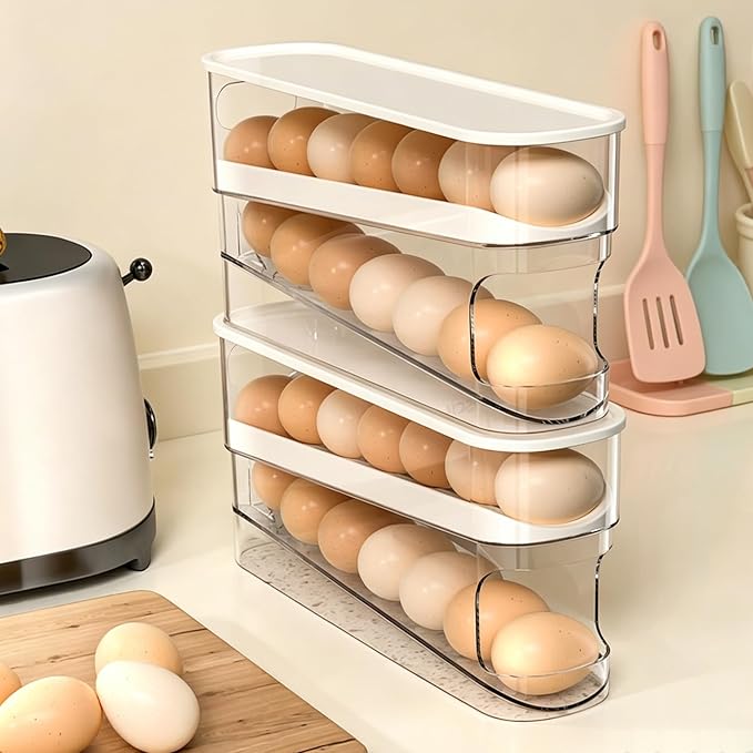 WACOI Auto Rolling Fridge Egg Organizer, Space Saving Eggs Dispenser for Refrigerator Storager, Home Egg Holder, 1 pack
