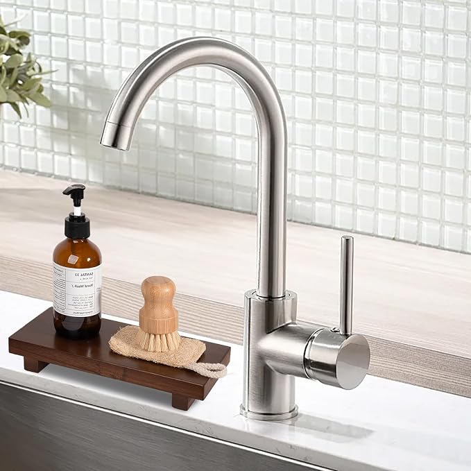 Wood Bathroom Tray Farmhouse Decor Kitchen Soap Holder, 10"x4.5" Walnut | Waterproof, Lightweight, Easy Clean, Small Wooden Riser Pedestal Stand Accessories for Office Desk, Vanity, Counter, Sink