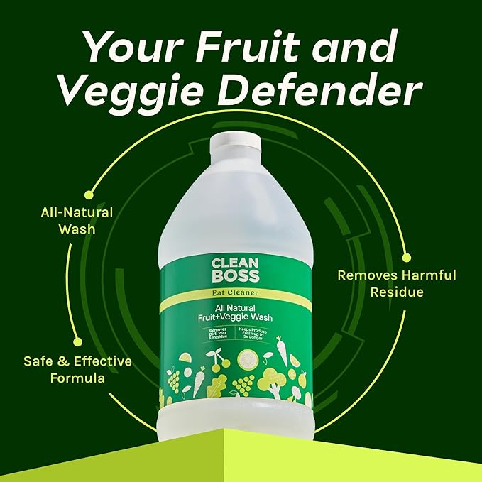 CleanBoss Eat Cleaner Triple-Action Fruit + Veggie Wash Refill - 64 oz Jug | Cleanses Parasites and Bacteria Including Cyclospora, Removes Harmful Residue - Keeps Produce Fresh Vegan, Gluten Free
