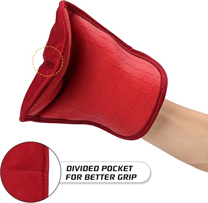 HOMWE Silicone Kitchen Pot Holders with Pockets, 2 Pc Set Trivet, Steam and Heat Resistant Hand and Countertop Protection Hot Pads, Non-Slip Grip potholders, Terrycloth Interior Lining, Red