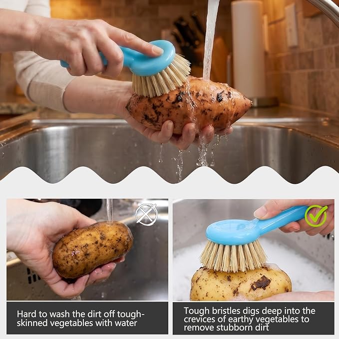 2PCS Vegetable Scrubber Brush, Standing Handle Nylon Bristles for Veggies