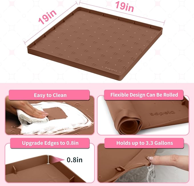 Sdpeia Under Sink Mat 19"×19" Waterproof Silicone Cabinet Liner & Sink Protector for Kitchen & Bathroom, Multi-Purpose Organizers Tray for Pets, Laundry, Cat Litter Mat