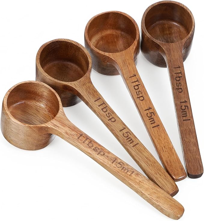 4 Pack Coffee Acacia Wooden Scoop Wooden Measuring Scoops for Canisters Jars 15ml 1 Tablespoon Small Coffee Scoop Acacia Woodens Measuring Spoons Home Kitchen Accessories for Beans Sugar Tea Bath Salt