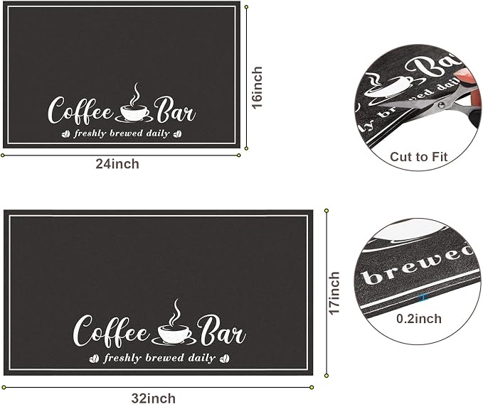 CooRug Fashion Coffee Mat, Dish Drying Mat 17" x 32" Black | Hide Stain, Absorbent, Coffee Bar Accessories, Heat Resistant, Non-slip, Eco-friendly, Easy to Clean