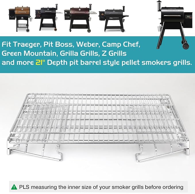 Jerky Racks for Traeger Smoker Pro 575 22 34 Grilling Cooling Warming Rack for Pit Boss 21" Depth Barrel Pellet Grill Pitboss Austin XL Parts 3 Tiered Stainless Steel Seasoning Smoking BBQ Accessories